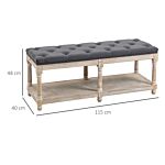 Homcom 2 Tier Shoe Rack Bench With Button Tufted Upholstered Cushion, Vintage Bed End Bench, Wooden Window Seat For Hallway, Living Room, Bedroom-grey