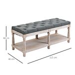 Homcom 2 Tier Shoe Rack Bench With Button Tufted Upholstered Cushion, Vintage Bed End Bench, Wooden Window Seat For Hallway, Living Room, Bedroom-grey
