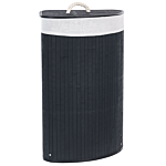 Storage Basket Black Bamboo With Lid Laundry Bin Boho Practical Accessories Beliani