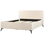 Bed Frame Beige Corduroy Upholstery Black Metal Legs Eu Super King Size 6ft Slatted With Wingback Headboard Bedroom Classic Minimalist Beliani