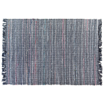 Rag Rug Grey Cotton 140 X 200 Cm With Fringe Rectangular Handmade Boho Eclectic Beliani