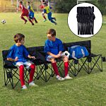 Outsunny 6 Seater Folding Sports Bench Outdoor Picnic Camping Portable Spectator Chair Steel Frame W/cup Holder & Carry Bag - Black