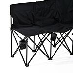 Outsunny 6 Seater Folding Sports Bench Outdoor Picnic Camping Portable Spectator Chair Steel Frame W/cup Holder & Carry Bag - Black