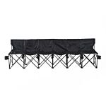 Outsunny 6 Seater Folding Sports Bench Outdoor Picnic Camping Portable Spectator Chair Steel Frame W/cup Holder & Carry Bag - Black