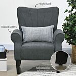 Homcom Upholstered Accent Chair With High Back, Rolled Arms And Wood Legs, Soft Thick Padded Armchair, Grey