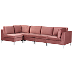 Right Hand Modular Corner Sofa Pink Velvet 5 Seater L-shaped Silver Metal Legs Glamour Style Beliani