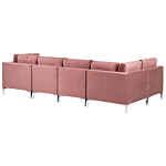 Right Hand Modular Corner Sofa Pink Velvet 5 Seater L-shaped Silver Metal Legs Glamour Style Beliani