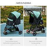 Pawhut Foldable Pet Stroller With Rain Cover For Xs And S-sized Dogs Green