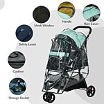 Pawhut Foldable Pet Stroller With Rain Cover For Xs And S-sized Dogs Green