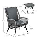 Outsunny 2 Pcs Pe Rattan Leisure Chair Set, Outdoor Reclining Patio Chair And Footrest W/ Adjustable Backrest & Cushion, Grey