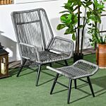 Outsunny 2 Pcs Pe Rattan Leisure Chair Set, Outdoor Reclining Patio Chair And Footrest W/ Adjustable Backrest & Cushion, Grey