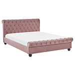 Bed Frame Pink Velvet Upholstery Black Wooden Legs King Size 5ft3 Buttoned Glam Beliani