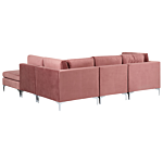 Left Hand Modular Corner Sofa Pink Velvet 4 Seater With Ottoman L-shaped Silver Metal Legs Glamour Style Beliani