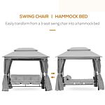 Outsunny 2-in-1 Convertible Swing Chair Bed 3 Seater Hammock Gazebo Patio Bench Cushioned Seat Mesh Curtains - Grey