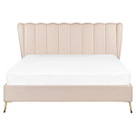 Bed Frame Beige Velvet Upholstery Golden Metal Legs Eu King Size 5ft3 With Usb Port Headboard Modern Glam Bedroom Beliani