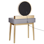 Dressing Table Grey And Gold Mdf 4 Drawers Led Mirror Stool Living Room Furniture Glam Design Beliani