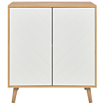 Sideboard White And Light Wood Mdf Particle Board Wood Veneer 2 Door With Shelves Scandinavian Bedroom Storage Solution Beliani