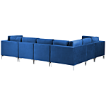 Right Hand Modular Corner Sofa Blue Velvet 6 Seater With Ottoman L-shaped Silver Metal Legs Glamour Style Beliani