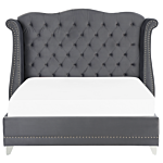 Eu Super King Size Bed Grey Velvet 6ft Slatted Base Button Tufted Headboard Nailhead Trim Beliani