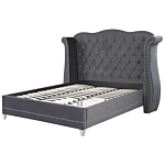 Eu Super King Size Bed Grey Velvet 6ft Slatted Base Button Tufted Headboard Nailhead Trim Beliani