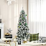 Homcom 5 Foot Snow Flocked Artificial Christmas Tree, Xmas Pencil Tree With 426 Realistic Branches, Auto Open, Pinewood Base, Green