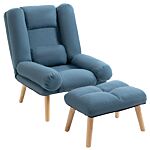 Homcom Occasional Recliner With Ottoman, 3-position Adjustable Linen Fabric Reclining Lounger, Lazy Cushioned Sofa Chair With Footstool, Blue