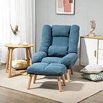 Homcom Occasional Recliner With Ottoman, 3-position Adjustable Linen Fabric Reclining Lounger, Lazy Cushioned Sofa Chair With Footstool, Blue