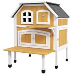 Pawhut Outdoor Cat Shelter 2 Tiers Wooden Feral Cat House With Openable Asphalt Roof, Escape Doors, Terrace, For 1-2 Cats