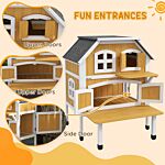 Pawhut Outdoor Cat Shelter 2 Tiers Wooden Feral Cat House With Openable Asphalt Roof, Escape Doors, Terrace, For 1-2 Cats