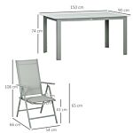 Outsunny 7 Piece Garden Dining Set, Outdoor Table And 6 Folding And Reclining Chairs, Aluminium Frame, Tempered Glass Top Table, Texteline Seats, Grey