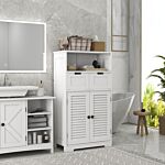 Kleankin Bathroom Storage Unit With Louvred Doors, Bathroom Floor Cabinet With Drawers, Open Shelf And Adjustable Shelf