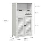 Kleankin Bathroom Storage Unit With Louvred Doors, Bathroom Floor Cabinet With Drawers, Open Shelf And Adjustable Shelf