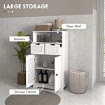 Kleankin Bathroom Storage Unit With Louvred Doors, Bathroom Floor Cabinet With Drawers, Open Shelf And Adjustable Shelf