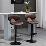 Homcom Adjustable Swivel Bar Stools Set Of 2, Barstools With Footrest And Backrest, Steel Frame Gas Lift, For Kitchen Counter Dining Room, Brown