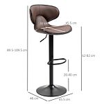 Homcom Adjustable Swivel Bar Stools Set Of 2, Barstools With Footrest And Backrest, Steel Frame Gas Lift, For Kitchen Counter Dining Room, Brown