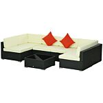 Outsunny 7 Pieces Pe Rattan Garden Furniture Set W/ Thick Padded Cushion, Patio Garden Corner Sofa Sets W/ Glass Coffee Table And Pillows