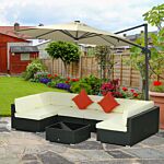 Outsunny 7 Pieces Pe Rattan Garden Furniture Set W/ Thick Padded Cushion, Patio Garden Corner Sofa Sets W/ Glass Coffee Table And Pillows