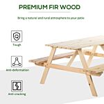 Outsunny 4 Seater Wooden Picnic Table Bench For Outdoor Garden Or Patio W/ Parasol Cutout 150 Cm