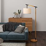 Homcom Modern Floor Lamp With 350° Rotating Lampshade, For Living Room And Bedroom, Led Bulb Included, Brown