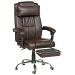 Executive Office Chair Brown Faux Leather Gas Lift Height Adjustable Reclining Function With Footrest And Headrest Padded Armrests Beliani
