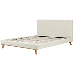 Eu Super King Size Bed Beige Chenille 6ft Upholstered Frame Channel Tufted Headboard Beliani