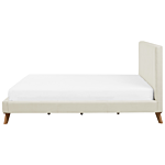 Eu Super King Size Bed Beige Chenille 6ft Upholstered Frame Channel Tufted Headboard Beliani