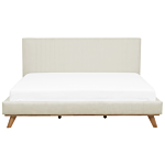 Eu Super King Size Bed Beige Chenille 6ft Upholstered Frame Channel Tufted Headboard Beliani