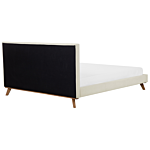 Eu Super King Size Bed Beige Chenille 6ft Upholstered Frame Channel Tufted Headboard Beliani