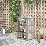 Outsunny 3 Tier Mini Greenhouse Portable Garden Grow House With Roll Up Door And Wire Shelves, 69l X 49w X 125h Cm, Clear