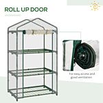 Outsunny 3 Tier Mini Greenhouse Portable Garden Grow House With Roll Up Door And Wire Shelves, 69l X 49w X 125h Cm, Clear