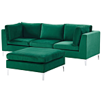 Modular Sofa Green Velvet 3 Seater With Ottoman Silver Metal Legs Glamour Style Beliani