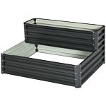 Outsunny 2 Tier Raised Garden Bed, Galvanised Planter Box With Open Bottom For Vegetables Flowers Herbs, 120x101x58cm, Dark Grey