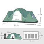 Outsunny 5-6 Man Dome Camping Tent Hiking Shelter Uv Protection 3000mm Water Resistant Tunnel Tent - Dark Green