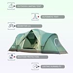 Outsunny 5-6 Man Dome Camping Tent Hiking Shelter Uv Protection 3000mm Water Resistant Tunnel Tent - Dark Green